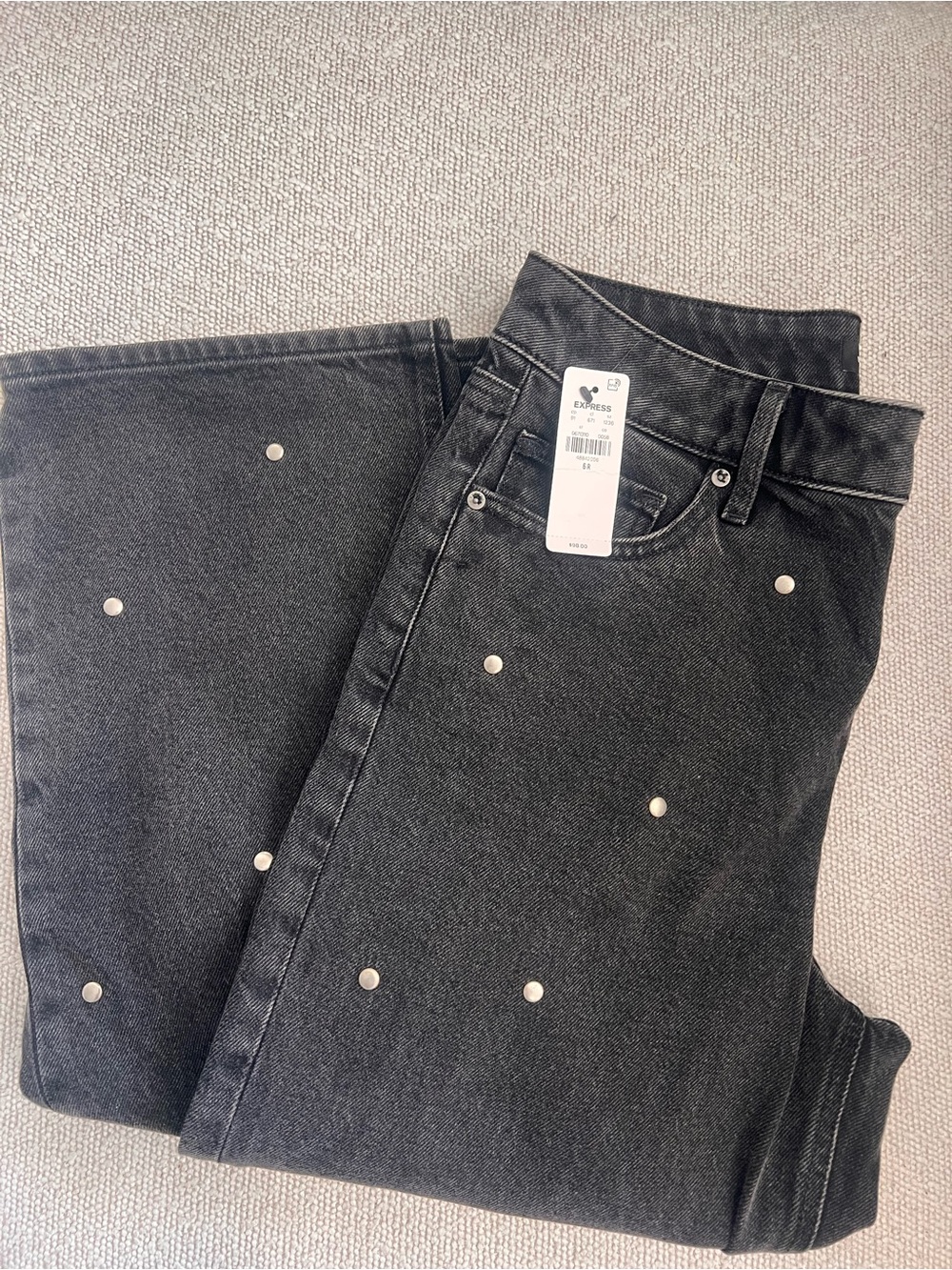 Express Black Straight-Leg Jeans with Silver Studs